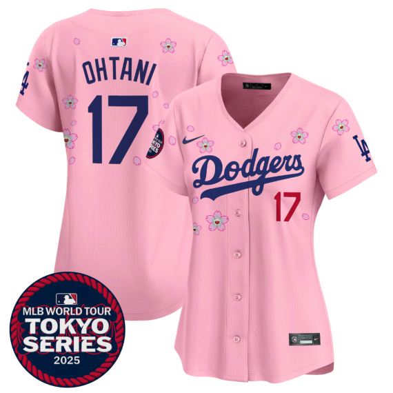 Women Los Angeles Dodgers #17 Ohtani Tokyo Series 2025 pink Limited Stitched Jersey->women mlb jersey->Women Jersey